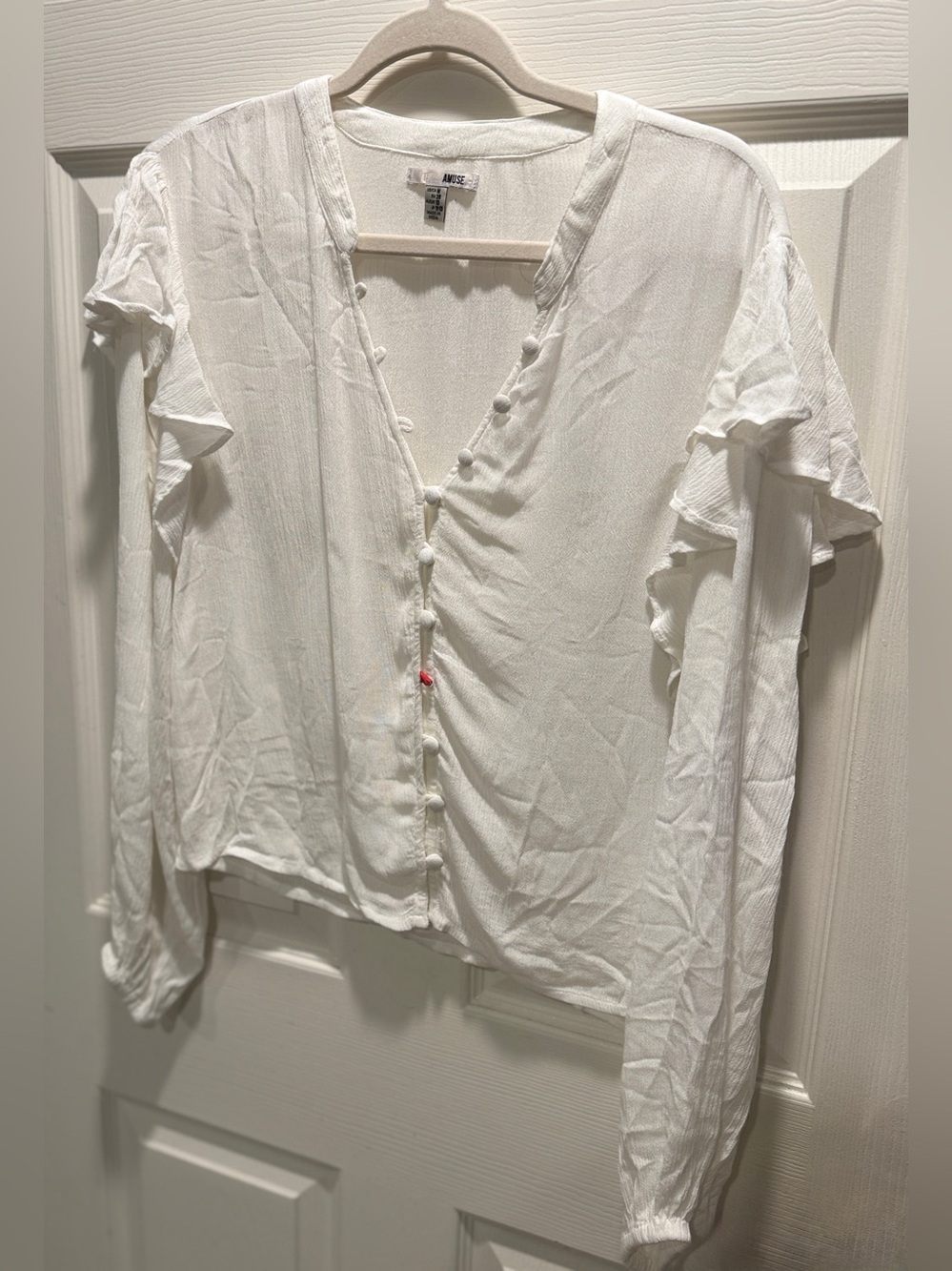 Amuse Society Beach Vida Bling White Ruffle Sleeve Button Front Blouse M NWT - Picture 8 of 15